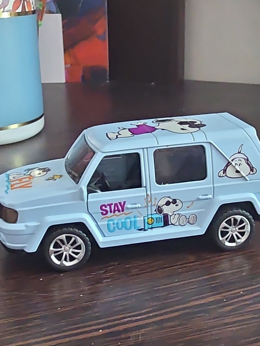 Light Blue Kids Toy SUV with Snoopy 'Stay Cool' Graphics